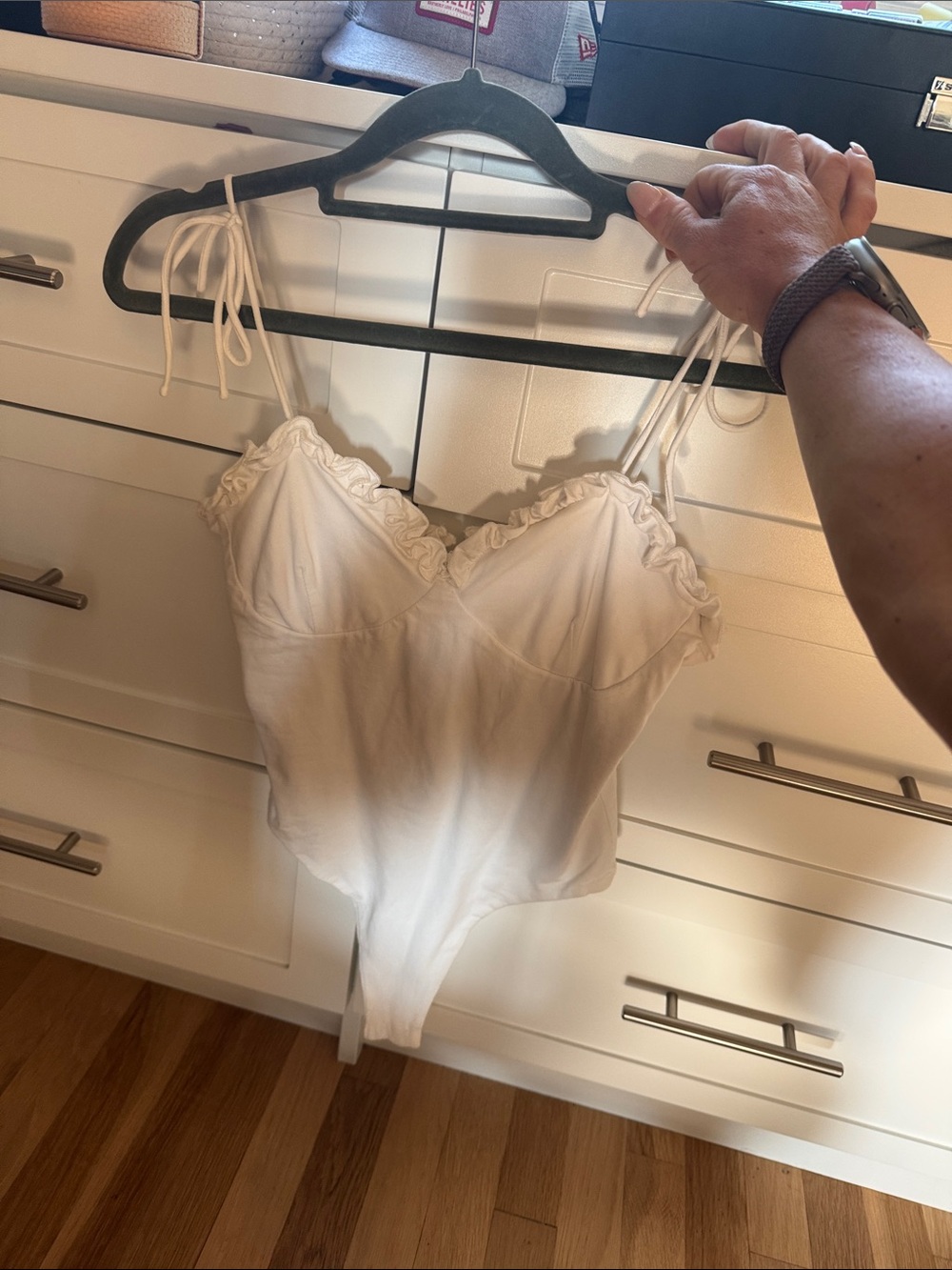 superdown White Ruffled Tie-Strap Bandeau Bodysuit